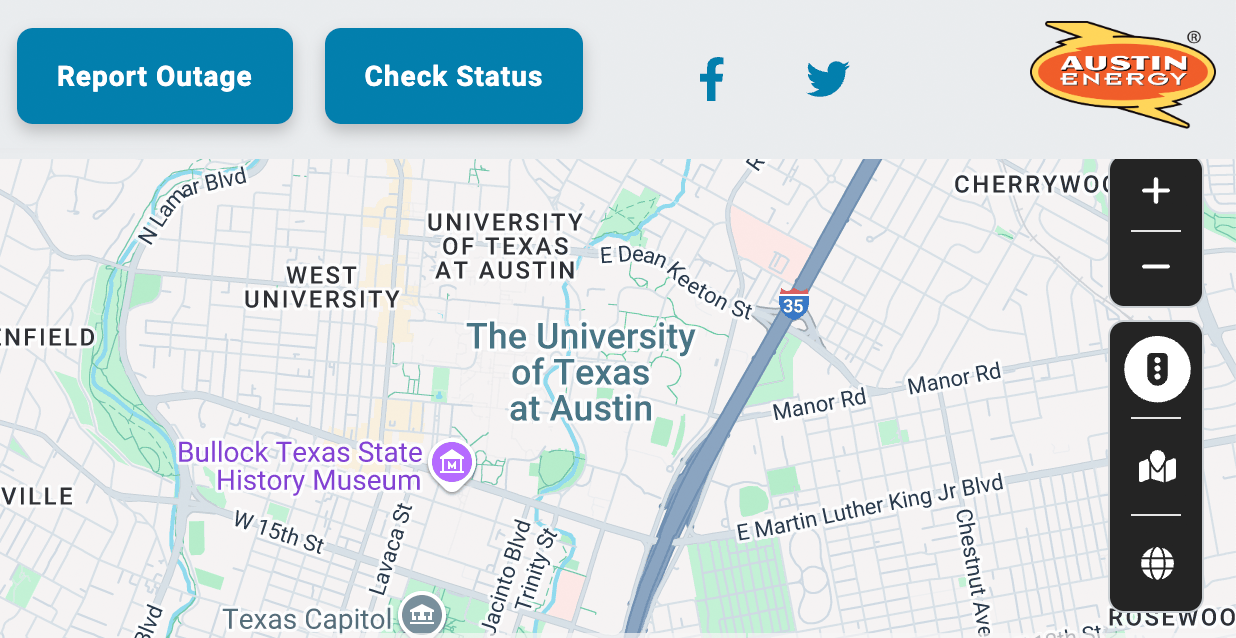 Screen grab of Austin Energy Outage Map