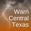 Lightning strikes in the background of graphic that reads, "Warn Central Texas"